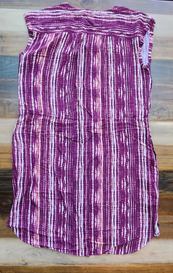 Vestido Eddie Bauer Sin Mangas Blanco/Púrpura Cordón en la Cintura, Bolsillos Talla 16 Nuevo con Etiquetas Foto 2 de 4