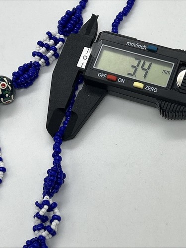 Vintage Glass Bead Necklace Cobalt Blue White Multistrand Boho Style Folk - Picture 15 of 21