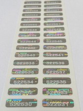 100 SMALL NUMBERED SECURITY HOLOGRAM LABELS STICKERS .75 X .25 INCH-WHITE PRINT