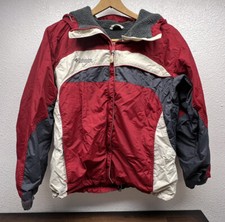 Columbia Snow Jacket Women's Large Red White Hooded Lined Water Resistant Warm