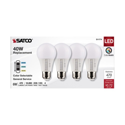 Pack General Service LED 120V 6W =40W A19 E26 CCT Selectable 3000K 4000K 5000K - Picture 5 of 11