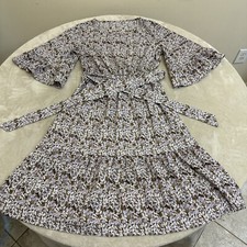 Womans Purple Floral Flare Sleeve Fit  Flare Dress W/Belt Size Small NEW 
