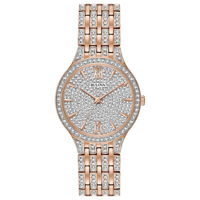 Bulova Quartz Womens Phantom Crystal Rose Gold Stainless Steel Watch 32mm 98L235