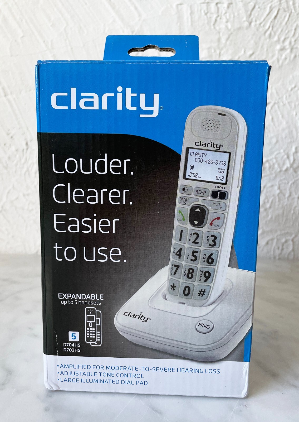 Clarity Cordless Phone D704 40db Amplified/Low Vision with CID Display