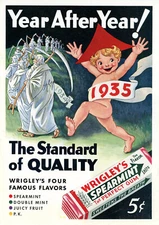 1935 Original Wrigley's Spearmint Chewing Gum Ad. New Years Arrow Head Baby