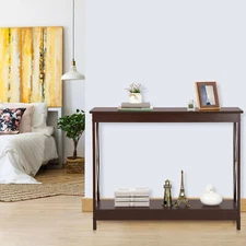Home Entryway Wallmount Enhanced Console Table X Shaped MDF Frame, Brown