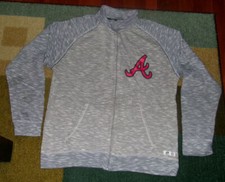 HEAVY Rare Style AUTHENTIC Gray ATLANTA BRAVES Full-Zip JACKET L/Large