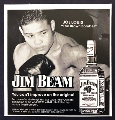 1974 Champion Boxer Joe Louis photo Jim Beam Whiskey ''The Brown Bomber'' print ad