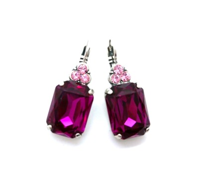 Mariana Earrings Gorgeous Fuchsia & Lt Rose Austrian Crystals Saba Caribbean ...