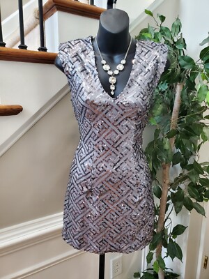 Forever 21 Sequin Gray Polyester V-Neck Sleeveless Knee Length Dress Size  Small | eBay