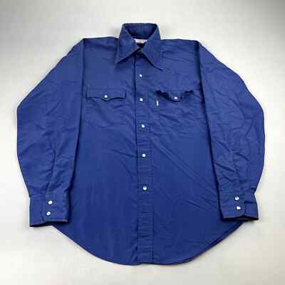 Vintage Levis Ski Button Up Shirt Mens Medium Navy Blue Pearl Snap