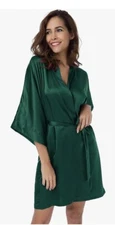 Sioro Women’s Satin Robe, Silky Kimono Bathrobe for Bridesmaid Green Size Medium
