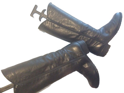 Gabor Stiefel Schuhe Damen Größe 4,5 Arbeitskleidung schwarz Leder kniehoch Reißverschluss Stickerei