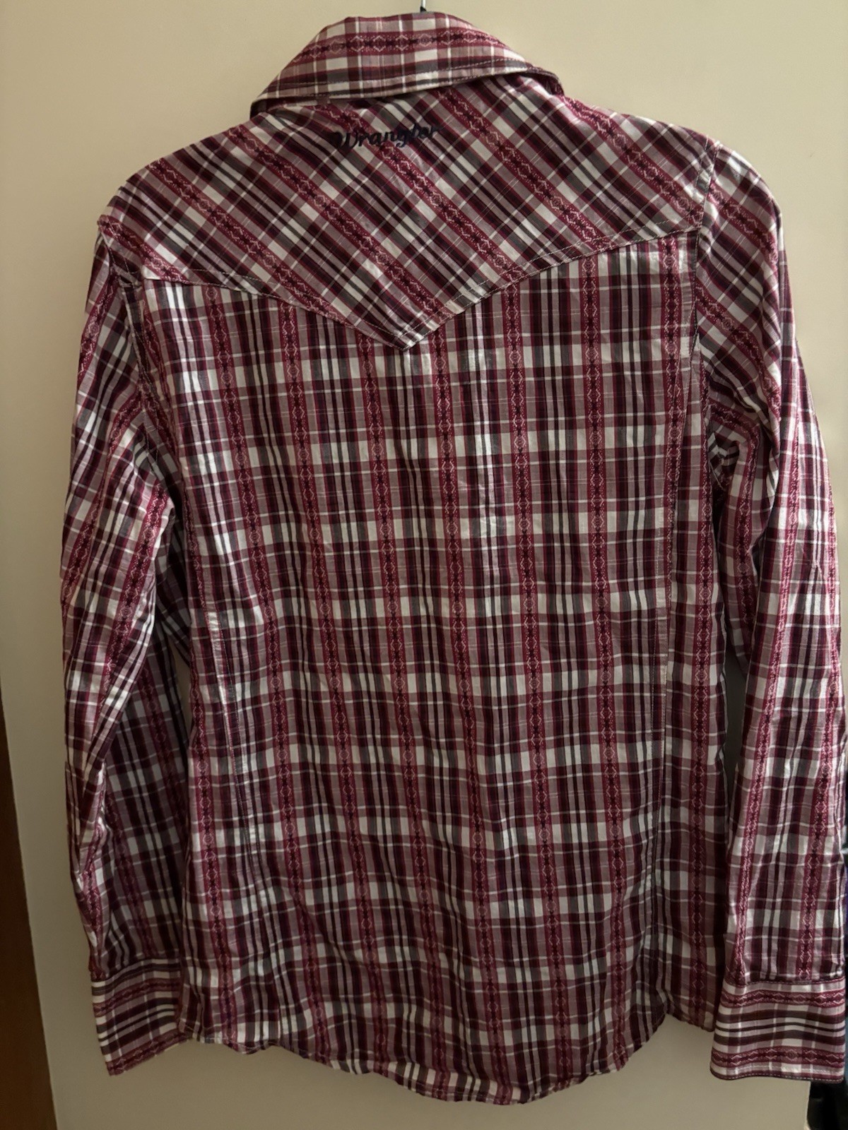 Wrangler Womens Small Pink Western Check Shirt Long Sleeve Pearl Snap Button Up thumbnail 15