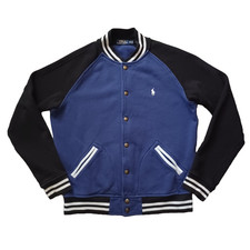 Polo Ralph Lauren Jacket Mens Medium Blue Varsity Baseball Snap Pony Logo