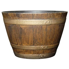 Classic Home & Garden 15" Whiskey Barrel Planter - Wooden Finish Flower Pot