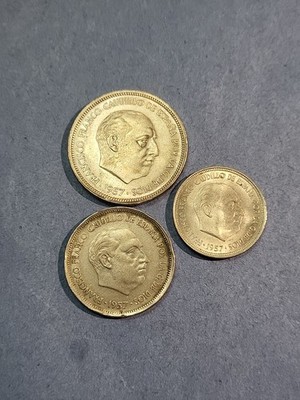 1957(58) 50 Ptas 1957(58) 25 Ptas 1957(59) 5 Ptas Spanish Coin Lot