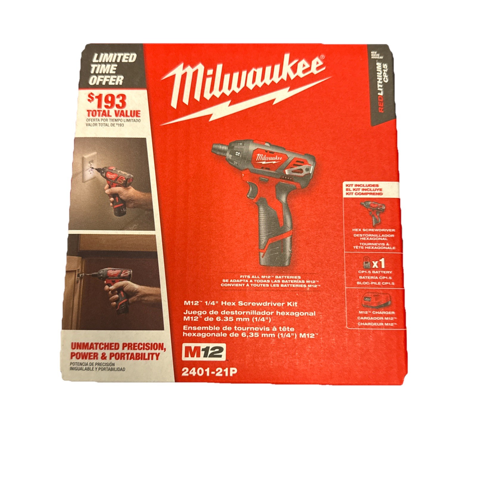Milwaukee M12 1/4" Hex Screwdriver Kit 2401-21p Brand New Se