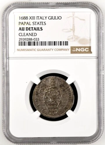 1688 XIII Italian Papal States Giulio, NGC AU Details, KM-432, Italy