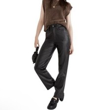 Madewell Black  Faux Leather High-Rise Vintage Straight Pants Size 29 NWT