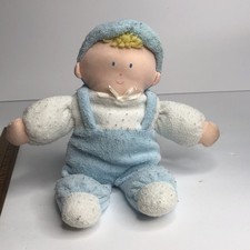Vintage Eden Toys Baby Boy Blue and White Terry Cloth Lovey Plush Doll 11