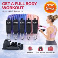 Resistance Bands Set 5 Levels Exercise Bands with Handles Door Anchor 150LB Home