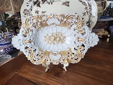 14" Antique Meissen Gilt Reticulated Centerpiece Bowl Rectangular Shape