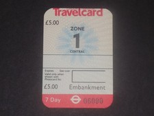 London Regional Transport Travelcard Embankment 7 Day Railway Season Ticket S2