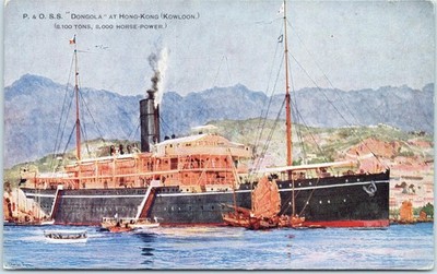Kowloon Vintage Postkarte SS Dongola Schiff Dschunken Hongkong 1. Weltkrieg künstlerisch