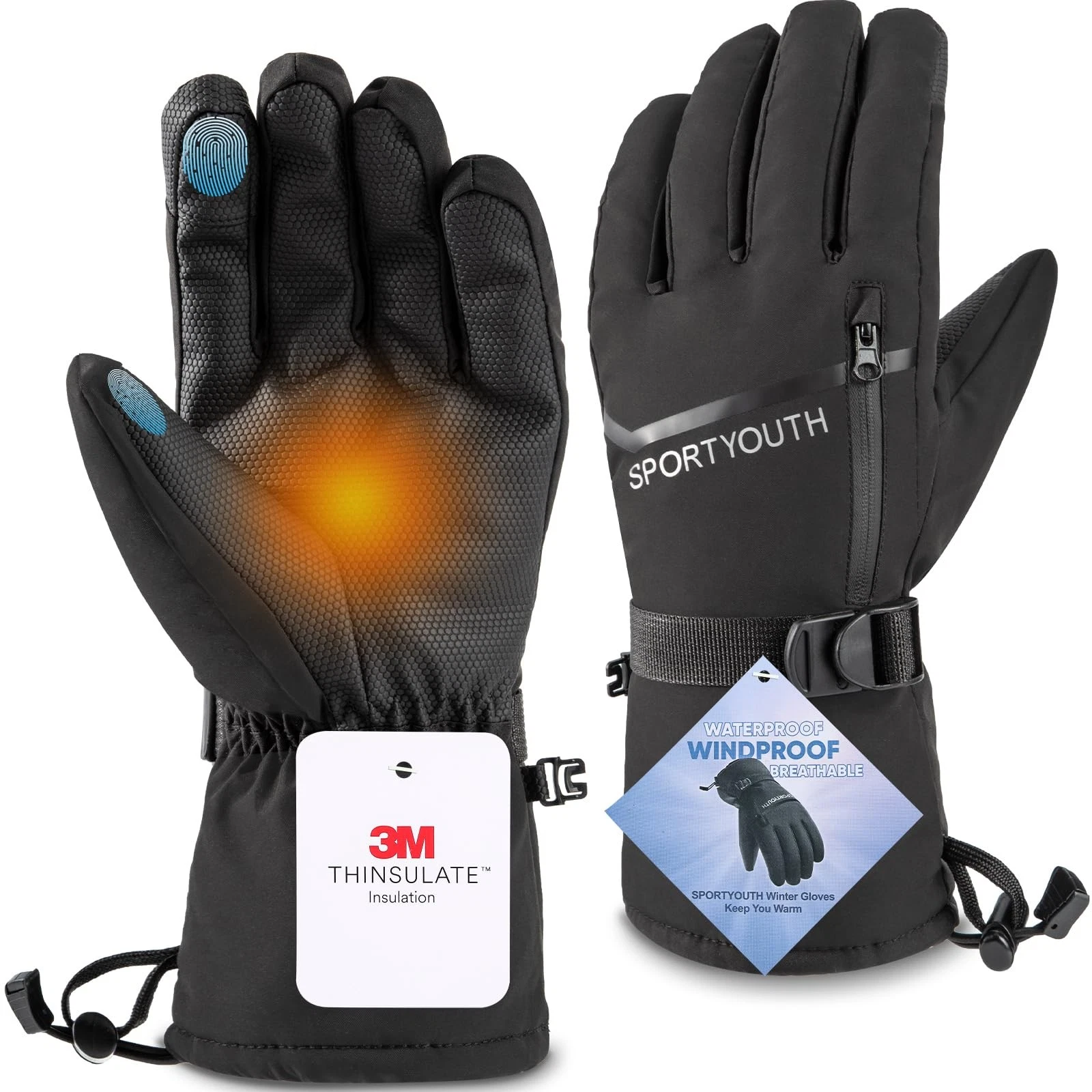 Winter Ski Gloves Men , 3M Thinsulate Cold Weather Waterproof Windproof Therm...