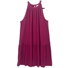 LOFT Maroon Halter Tiered Swing Mini Dress Size M Textured Sleeveless