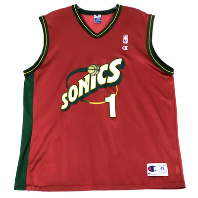 Champion NBA シアトル・スーパーソニックス ユニフォーム 48 Vintage 90s Seattle Sonics Jersey Mens XL 48 Red DAVIS #1 Champion