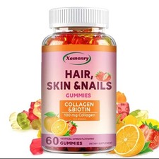 Collagen Biotin Skin Hair Gummies Cirrus Flavor 1 Month Supply 60 Gummies