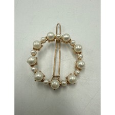 Gold Tone Faux Pearl Circle Hair Slide Barrette Wreath Bobby Pin Accessory