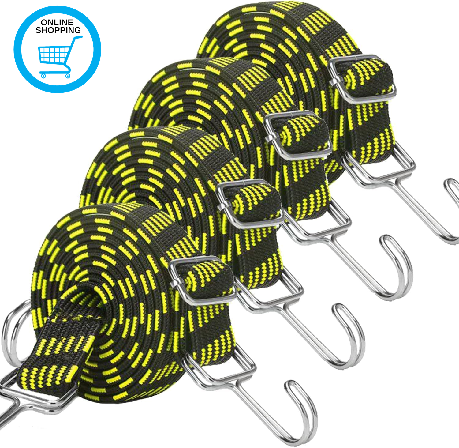 Bungee Cords with Hooks, 4PACK Adjustable Bungee Strapes, 200Cm Heavy Duty Elast