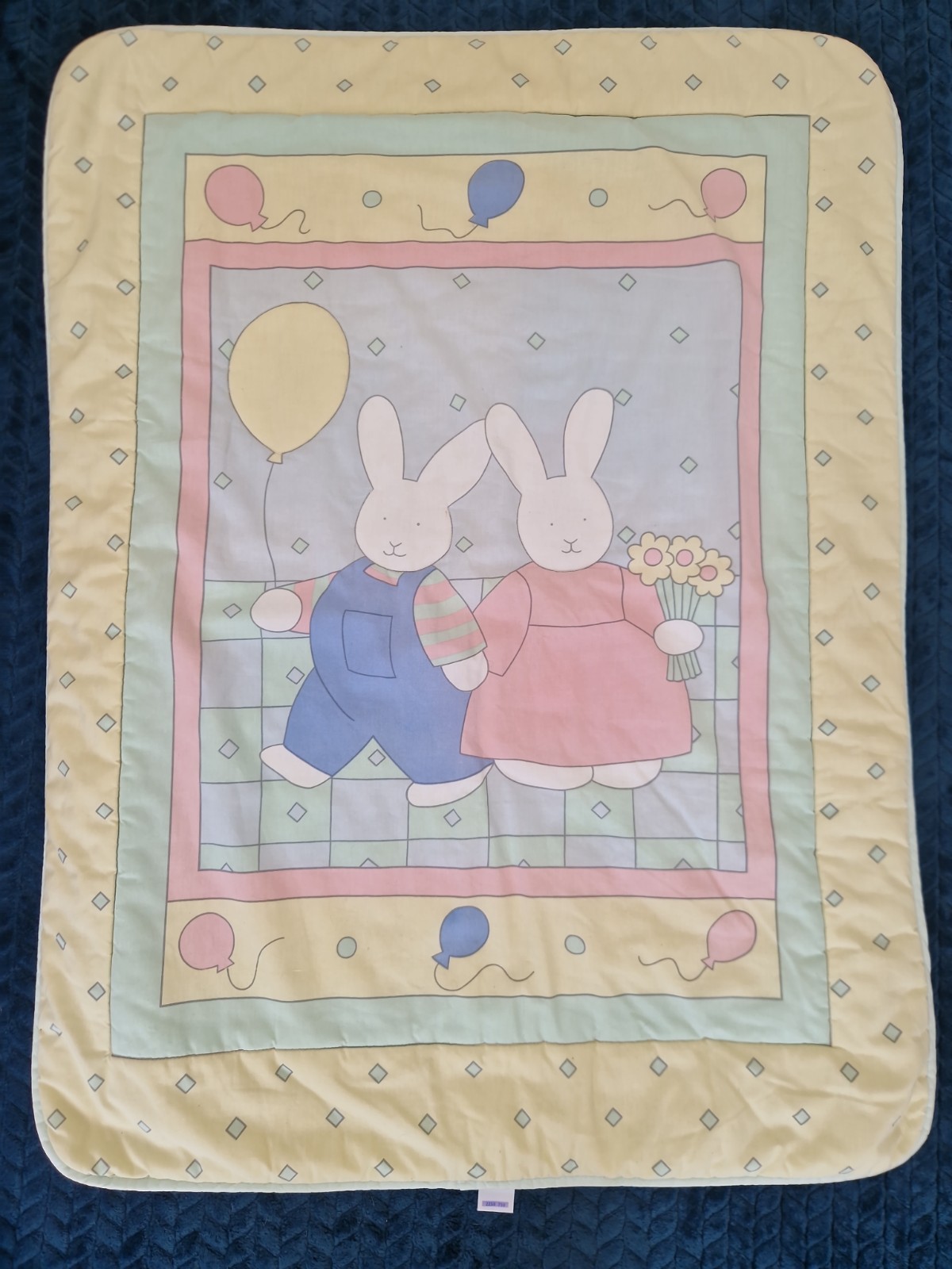 Mothercare Vintage Lettino Neonato Trapunta Leggera Giallo Coniglietto Palloncino 2258759
