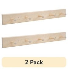 (2 pack)27 in. Wall Mounted Unfinished Acacia Wood Hook Rack, 5 Pegs