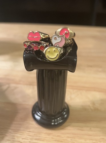 Young girls gold rings with Enamel Pink, Yellow, White, Smile,Lips, All Five