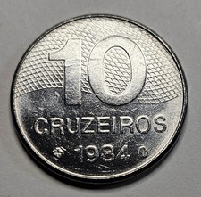 1984 Brazil 10 Ten Cruzeiros - Brazilian Coin - Stainless Steel - World Coin