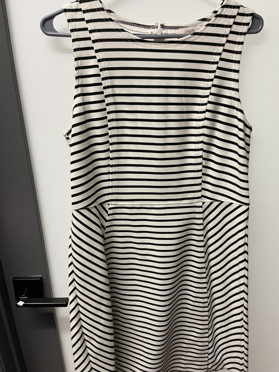 Loft Black White Striped Ladies Sleeveless Shift Dress - Size 8 Loft Black White Striped Ladies Sleeveless Shift Dress - Size 8