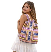Pinzon Mexican Sarape Knit Hippie Backpack Travel Boho Drawstring Tribal Woven
