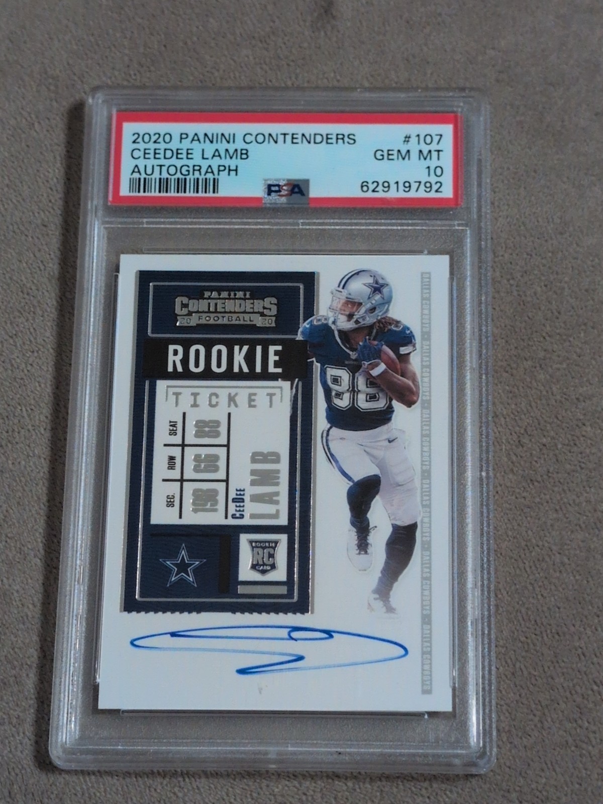 2020 PANINI CONTENDERS CEEDEE LAMB ROOKIE TICKET AUTO PSA 10  GEM MT RC
