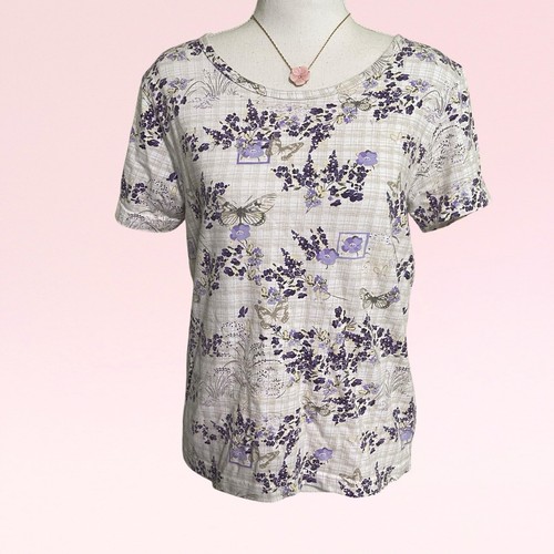 vintage 90s cottagecore boho butterfly flower top M y2k purple white grunge