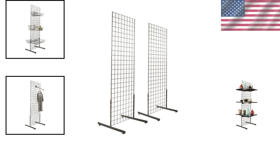 Paquete de 2 Kit de exhibición de torre de panel de rejilla negro de 2' x 6' - Elegante y plegable Foto 2 de 4