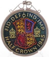 Silver Halfcrown Coin Enamelled 1945 King George IV Mounted Pendant