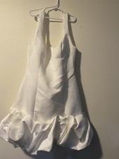 White Satin Halter Mini Dress with Ruffle Hem – Women’s Size S