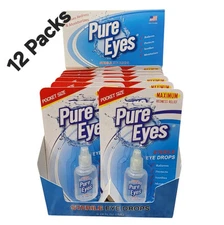 Pure Eyes Redness Relieve Eye Drops 12 Packs (Travel Size) Free Shipping 