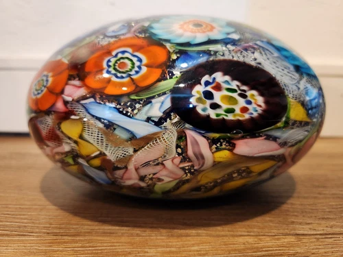 Vintage Large Murano Glass Floral Flower & Latice Large Paperweight 7.5 In