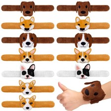 12 PCS Stuffed Dog Animal Slap Bracelets Plush Animal Slap Bracelets Cute Wri...