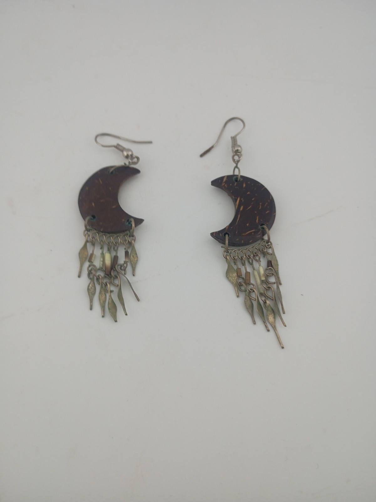 Boho Crescent Moon Coconut Shell Dangle Earrings … - image 5